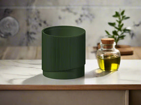 Mid-Century Ribbed Planter with Drainage and Saucer