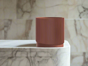 Mid-Century Ribbed Planter with Drainage and Saucer