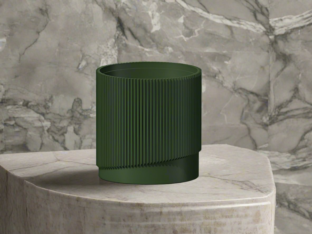 Mid-Century Ribbed Planter with Drainage and Saucer