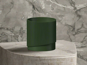 Mid-Century Ribbed Planter with Drainage and Saucer