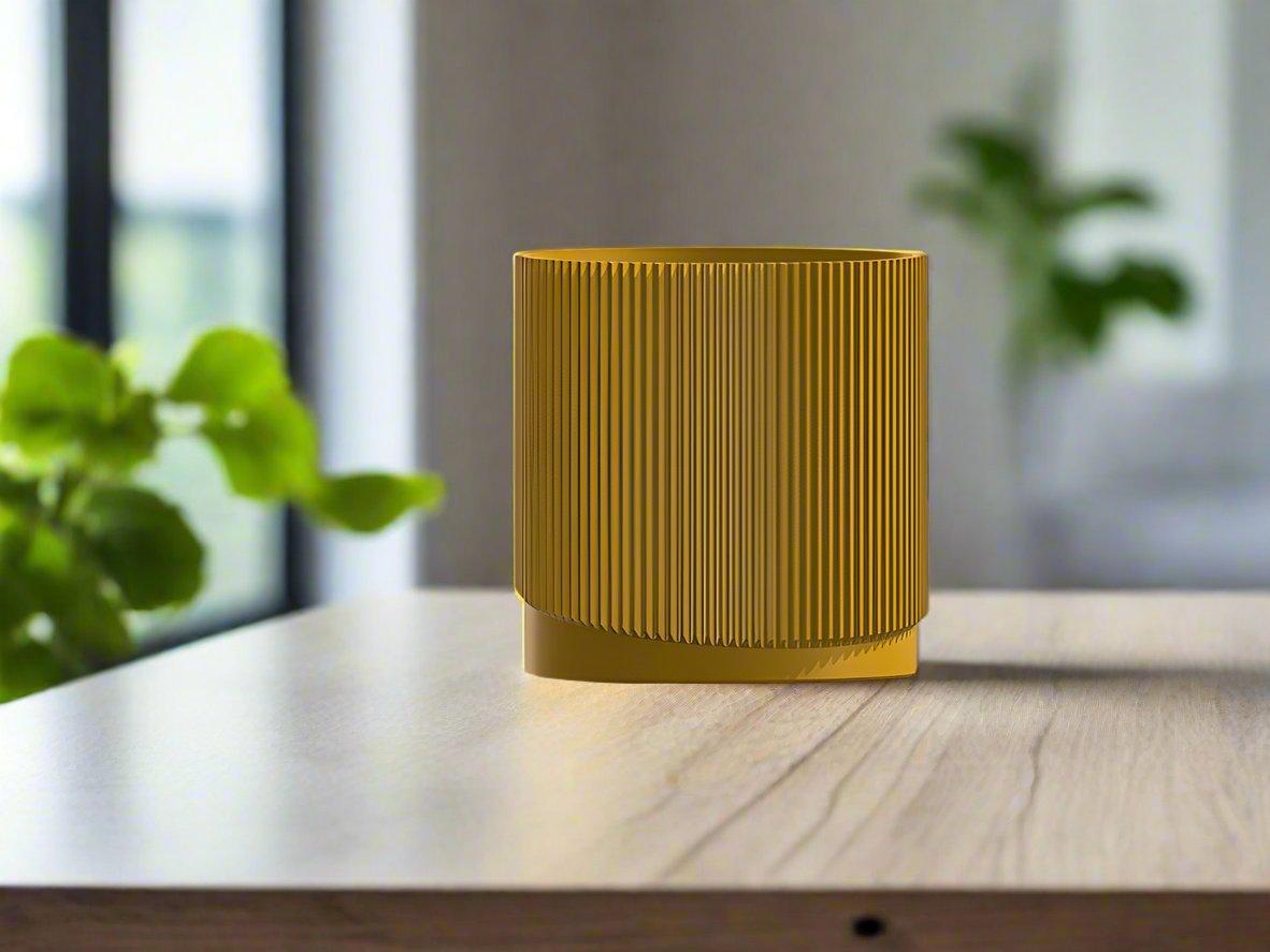Mid-Century Ribbed Planter with Drainage and Saucer