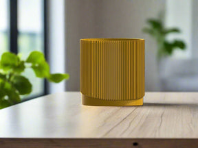 Mid-Century Ribbed Planter with Drainage and Saucer