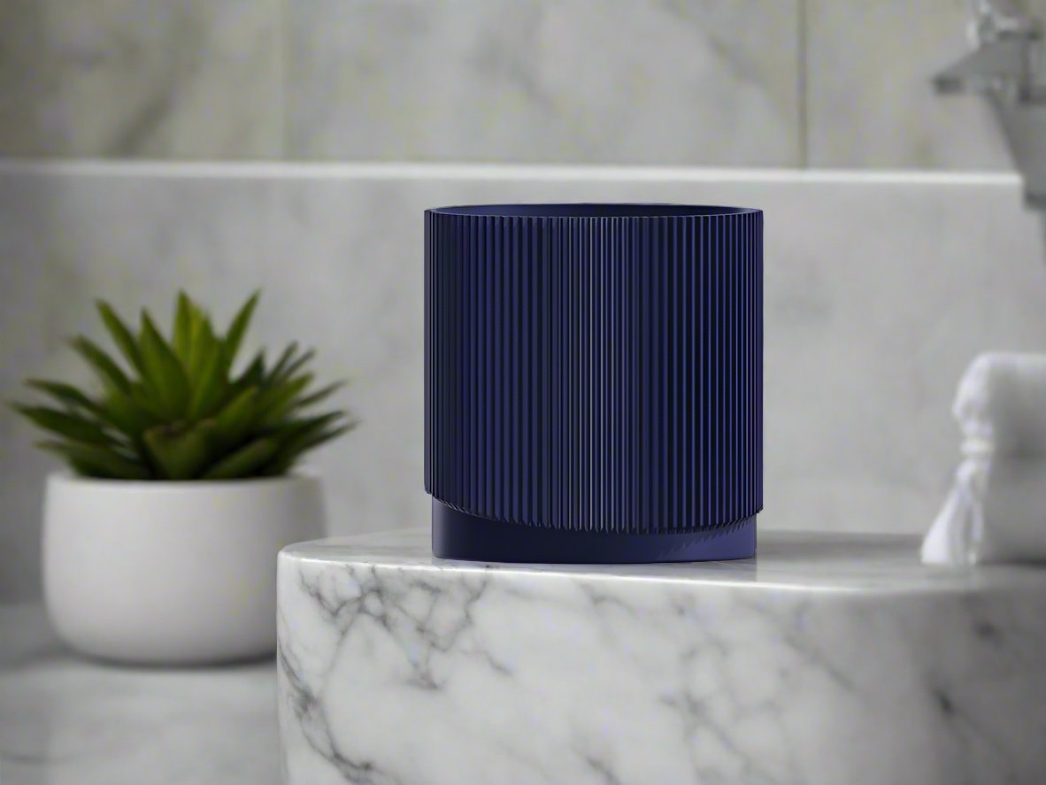 Mid-Century Ribbed Planter with Drainage and Saucer