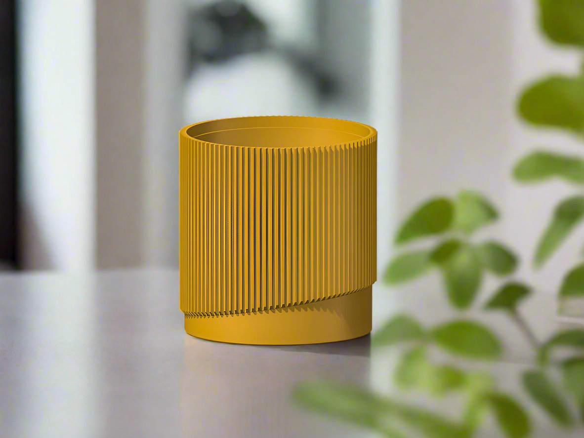 Mid-Century Ribbed Planter with Drainage and Saucer