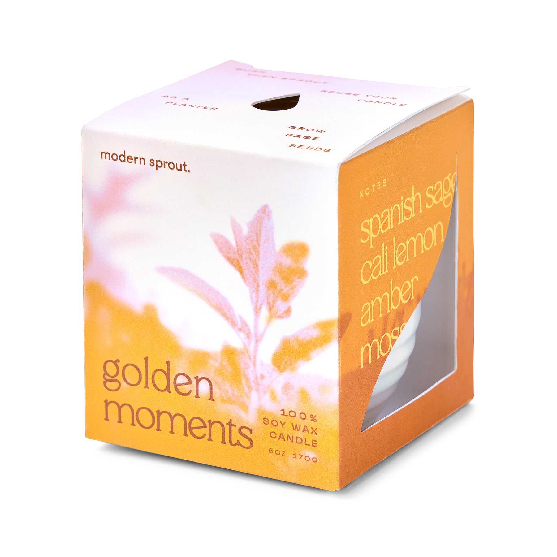 Garden Vibes Candle/Planter features a vibrant box design with a soy wax candle and seed-embedded planter for gardening.