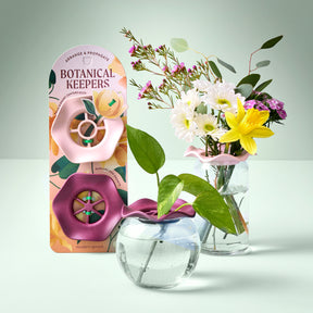 Two Botanical Keepers in packaging, designed for arranging and propagating plants, displayed with vases and flowers.