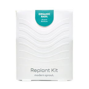 Immersion Hydroponic Replant Kit packaging featuring organic basil with a clean, modern design and clear labeling.