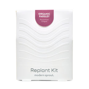 Immersion Hydroponic Replant Kit packaging featuring organic parsley with a sleek, minimalist design.