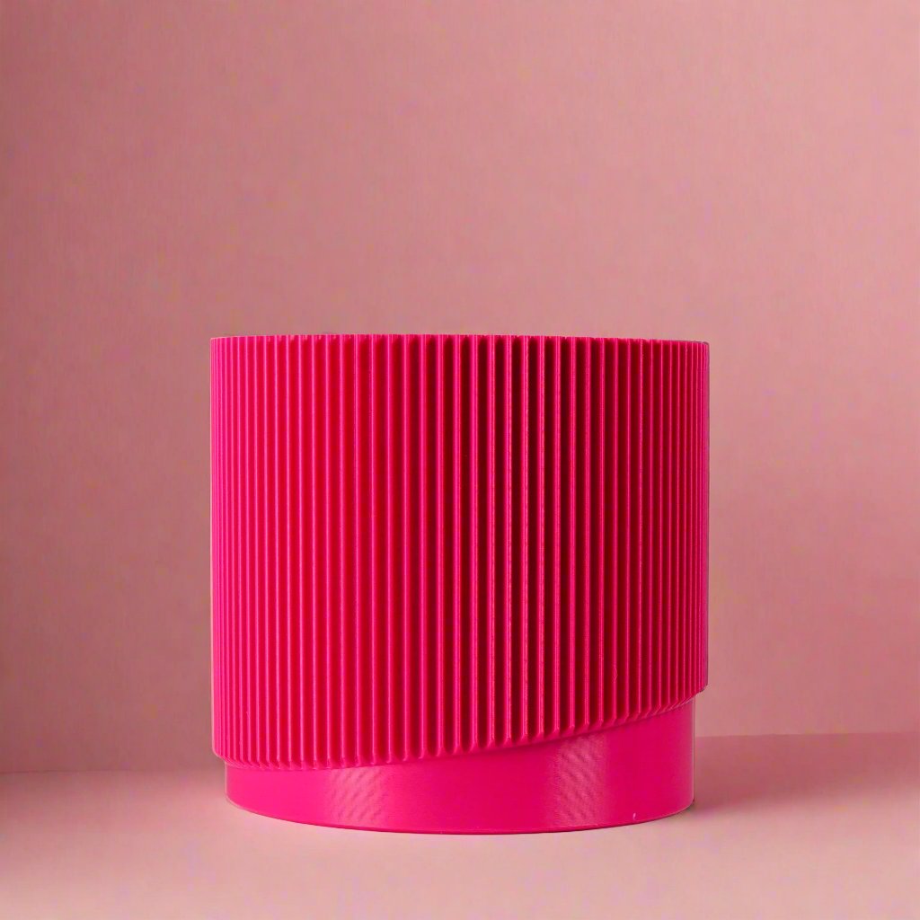 Mid-Century Ribbed Planter with Drainage and Saucer