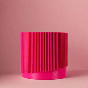 Mid-Century Ribbed Planter with Drainage and Saucer