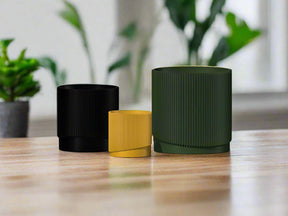 Mid-Century Ribbed Planter with Drainage and Saucer