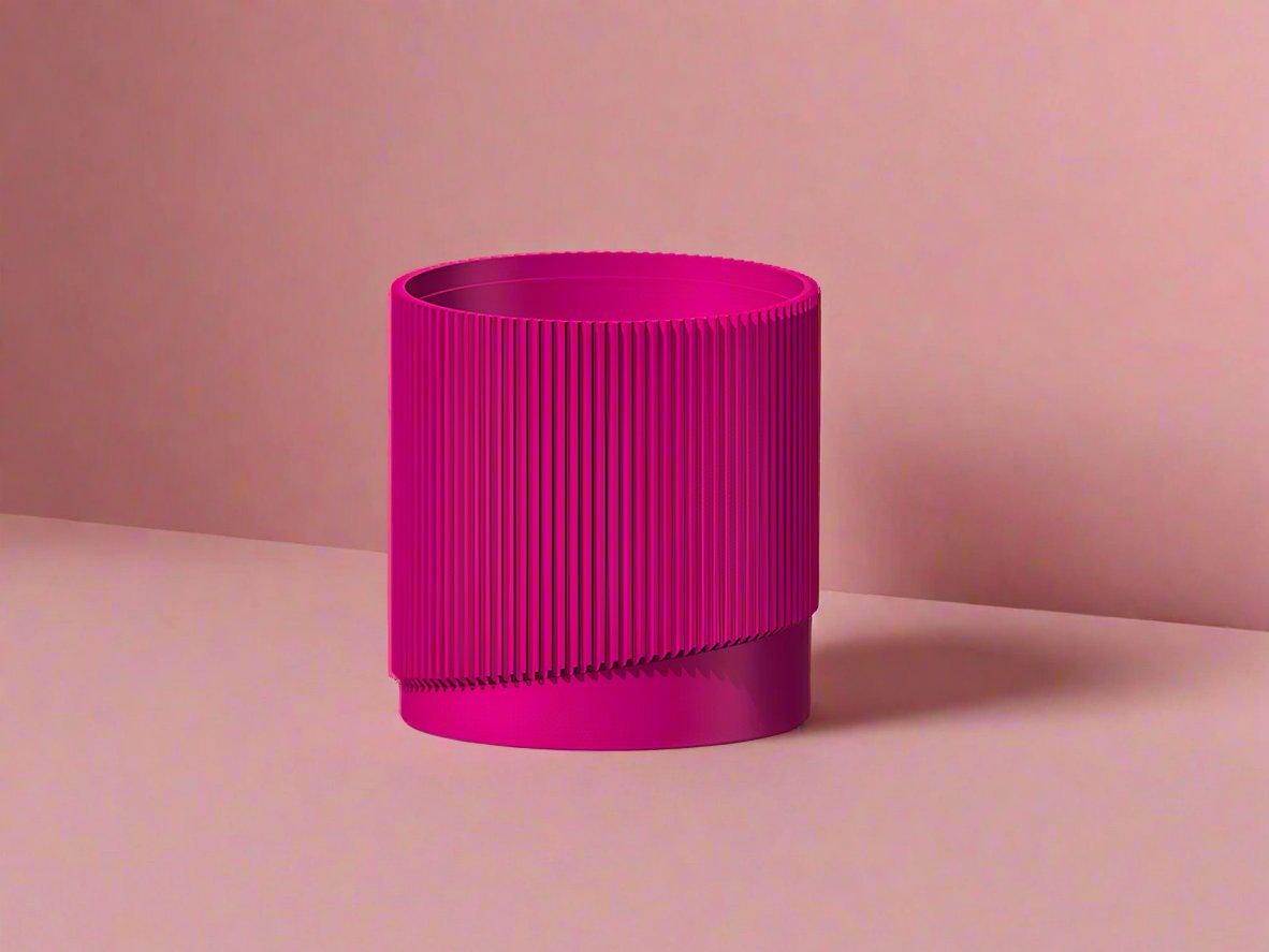 Mid-Century Ribbed Planter with Drainage and Saucer