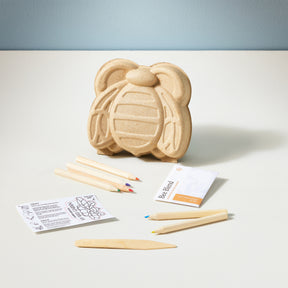 Curious Critters Garden Kit featuring a bee-shaped planter, seed packets, colored pencils, and planting instructions.