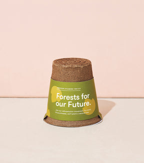 One-For-One Tree Kit featuring a biodegradable pot with a green label promoting reforestation efforts.